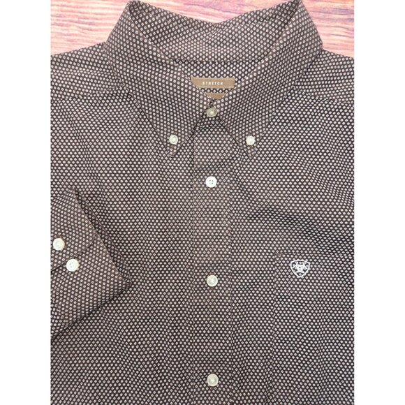 Ariat Mens Button-Down Brown Western Pattern Shirt XL Stretch - Picture 8 of 9